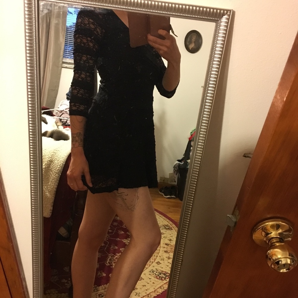 Black Lace 3/4 Sleeve Mini Dress